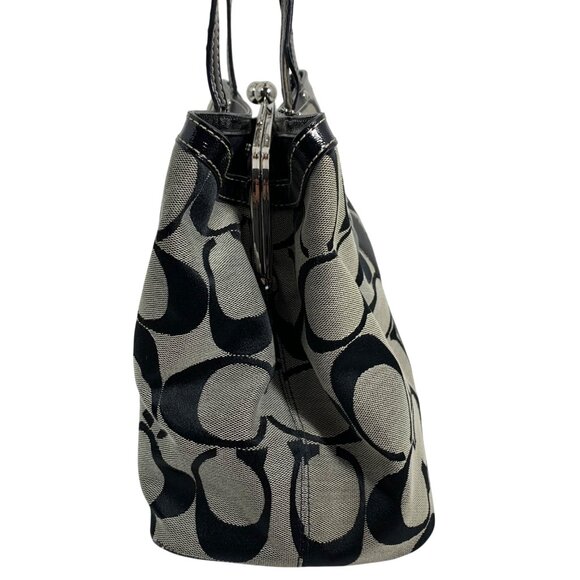 COACH Signature Stripe Carryall Satchel Handbag F19190 Kisslock Trio Pouch Bag - Picture 4 of 10